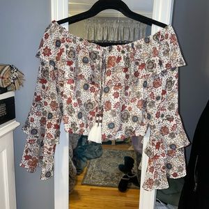 Floral Chiffon Off-Shoulder Crop Top